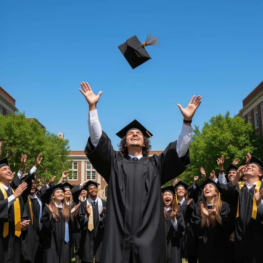 Estudiante graduándose con toga y birrete en Puebla